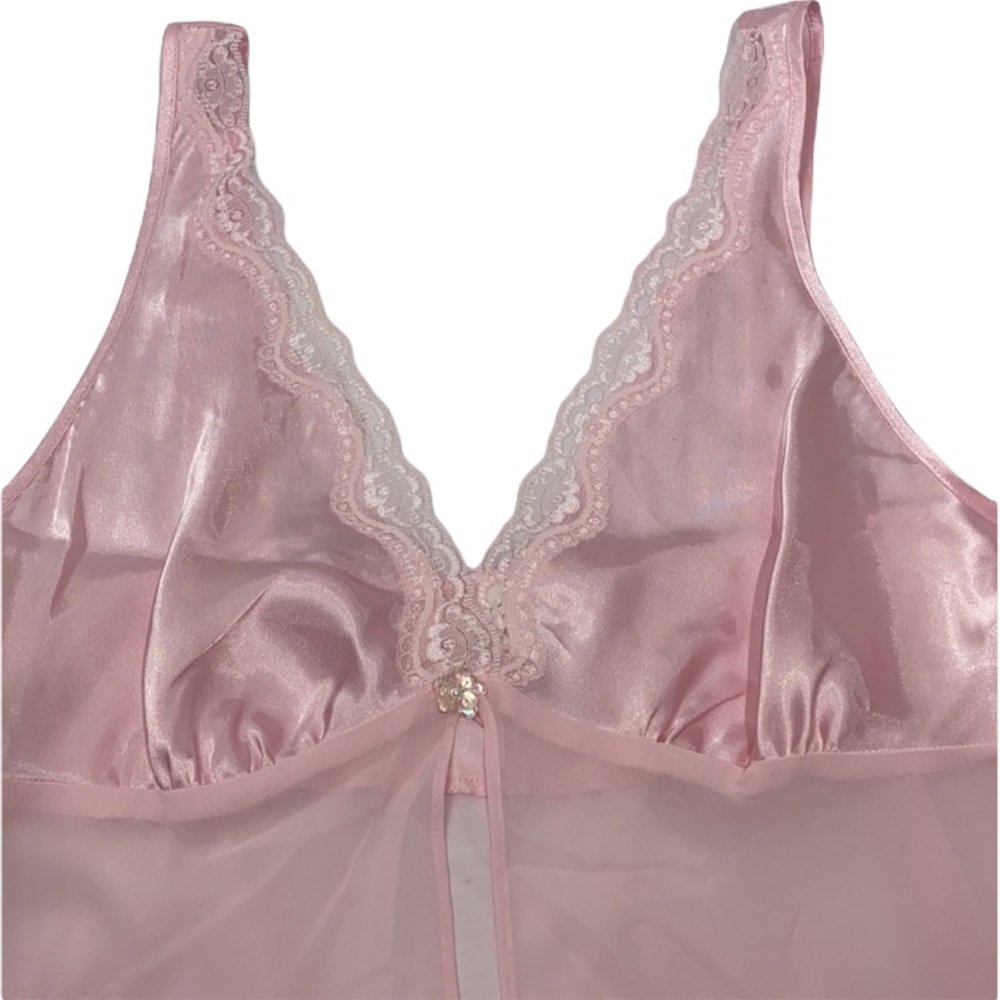 Sexy Silk Babydoll Nighty Romantic Sequins Embroidered Pink 80s 90s Y2K Lingerie - Picture 14 of 16
